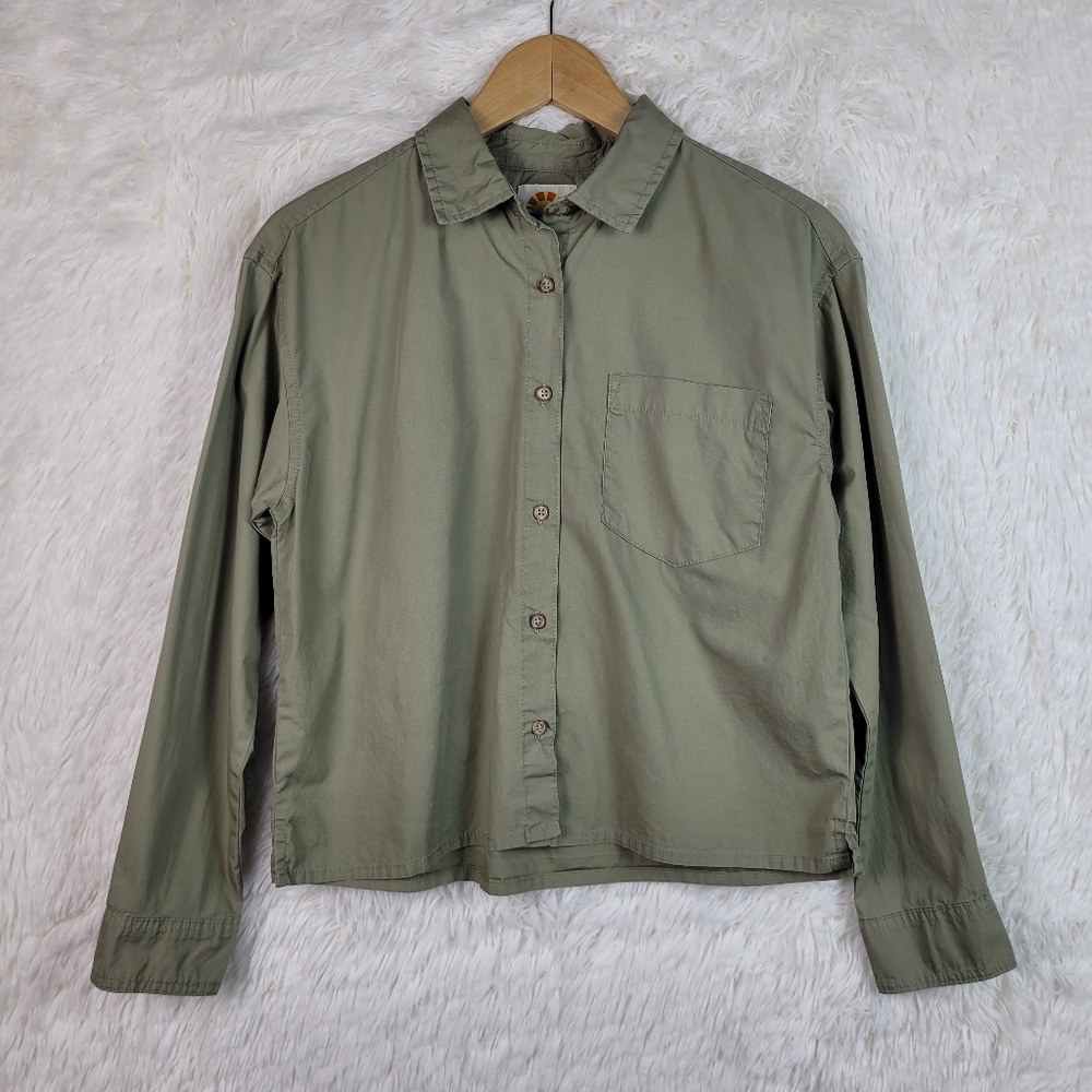 NWT C&C California‎ Medium Olive Green 100% Cotton Long Sleeve Button Up Shirt